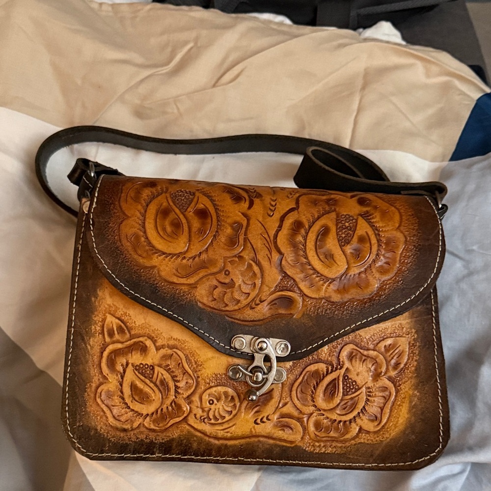 Artisan Floral Embossed Leather Crossbody Bag